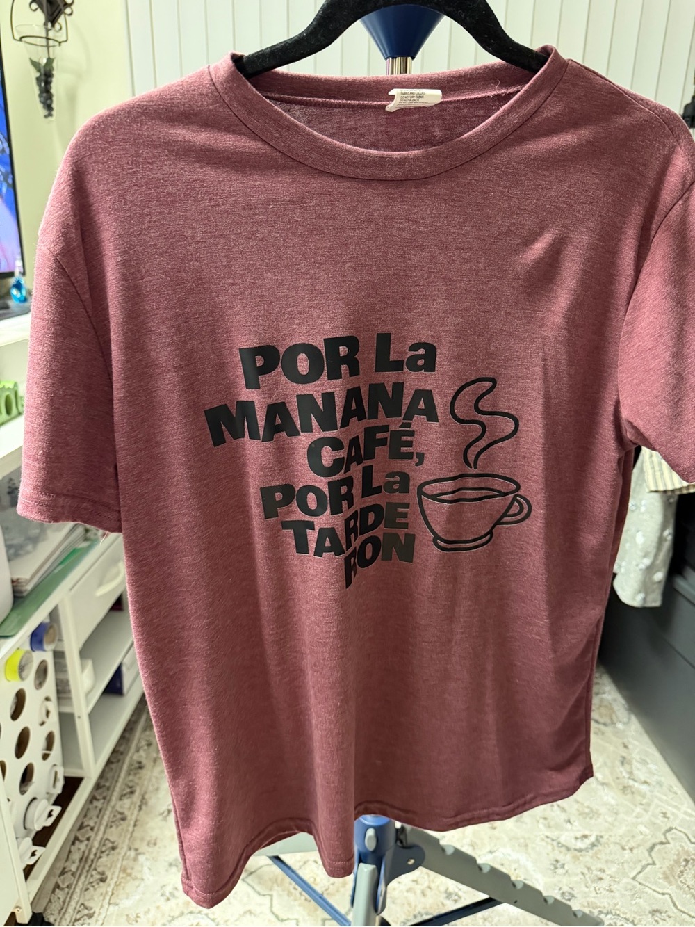 New Woman’s Tee - Mauve Coffee Slogan size large
